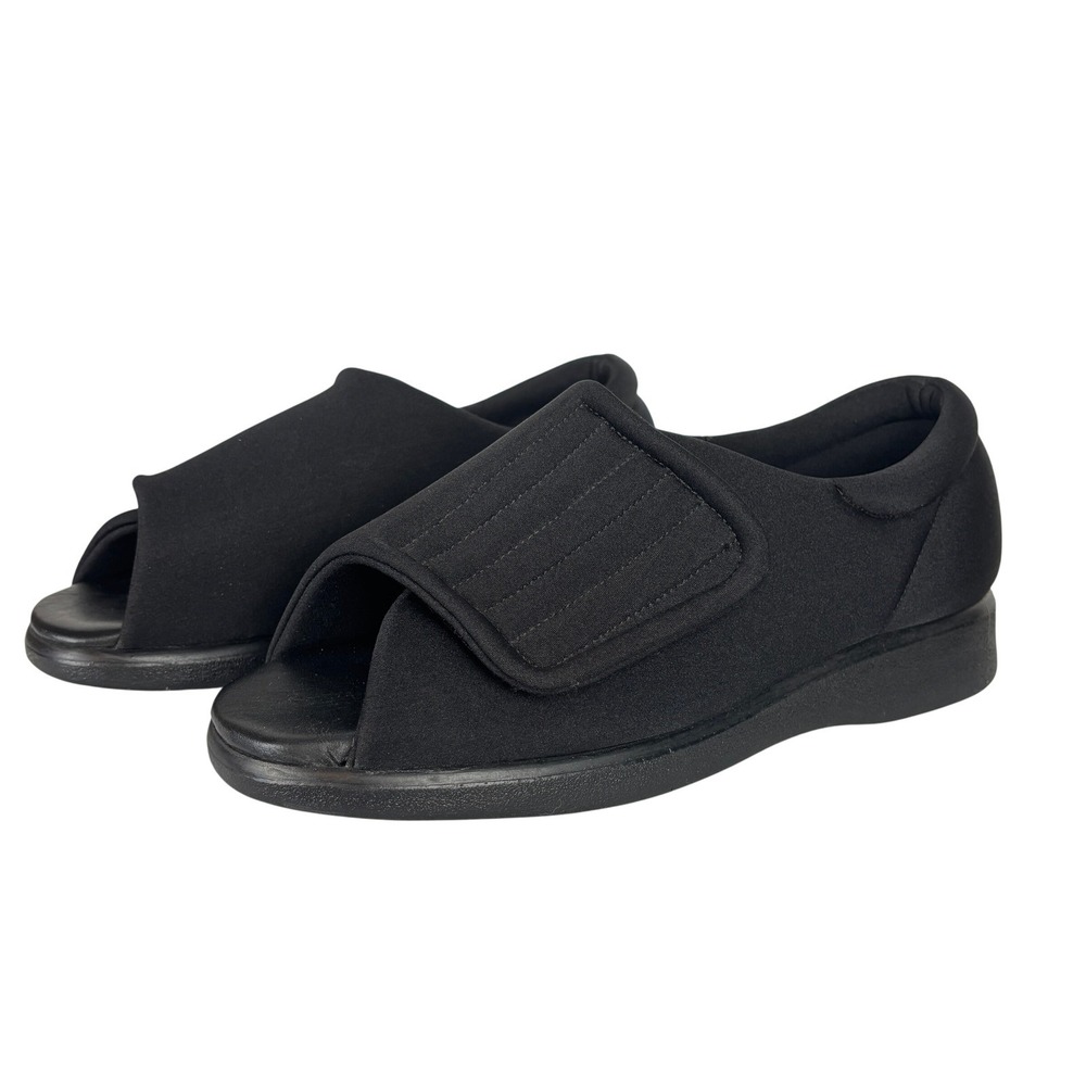 Comfortrite by Sequoia Slippers Black Orthopedic Open Toe Adjustable Women 10